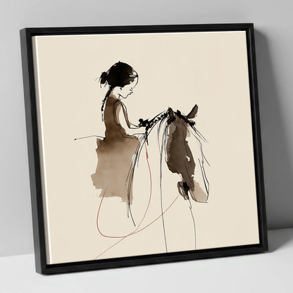Silent Understanding horse & rider canvas wall art in black frame