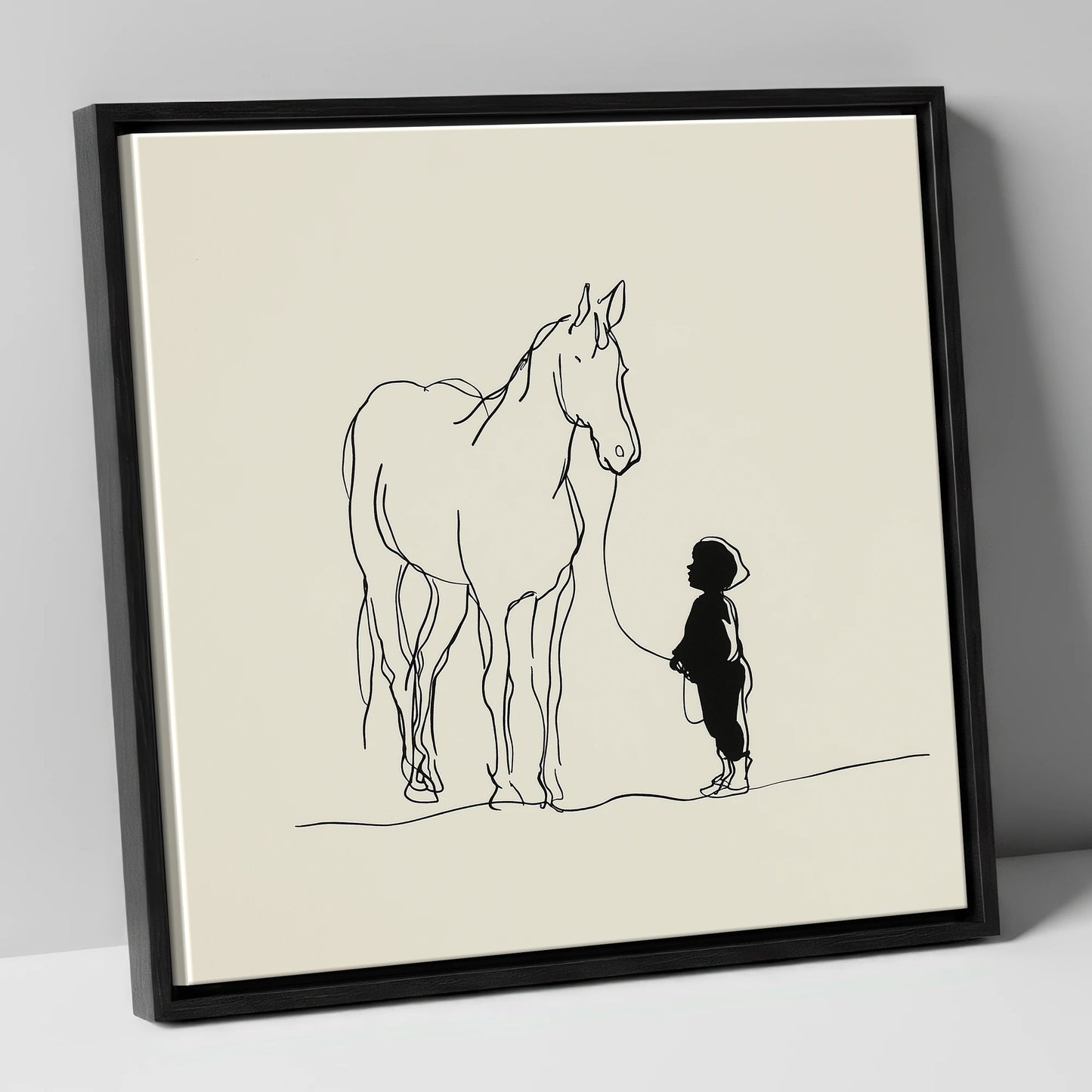 First Connection horse & rider canvas wall art in black frame