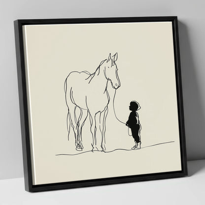 First Connection horse & rider canvas wall art in black frame