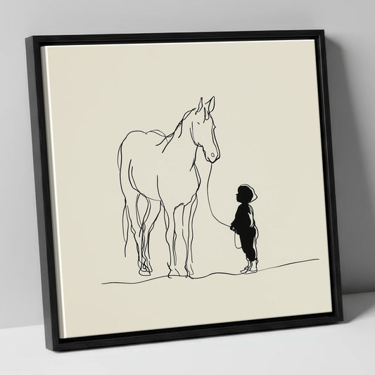 First Connection horse & rider canvas wall art in black frame