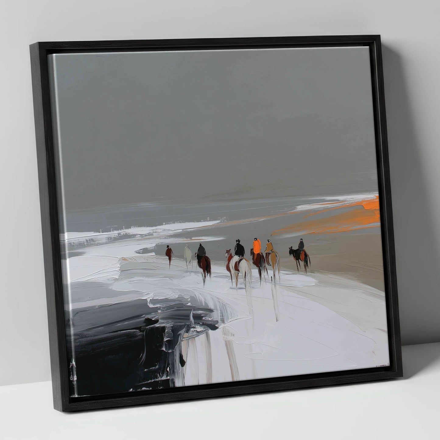 Across the Winter Expanse horse landscape canvas wall art in black frame