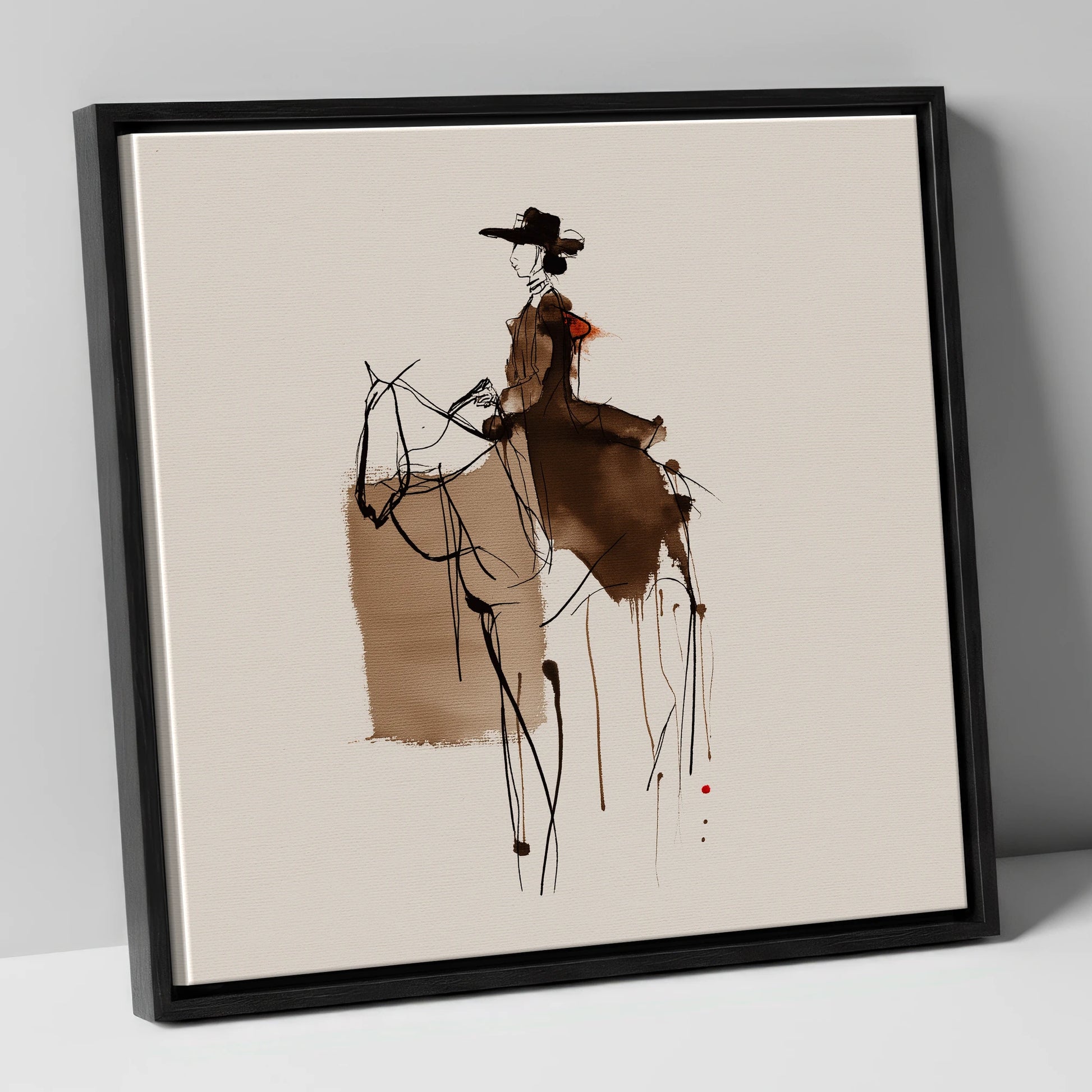 Timeless Western Rider western horse canvas wall art in black frame