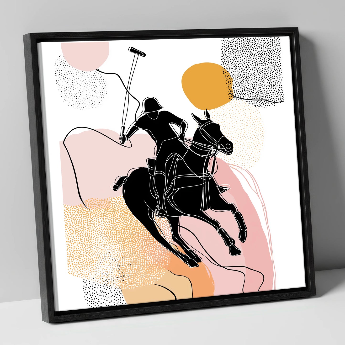 Graphic Polo Motion polo horse canvas wall art in black frame