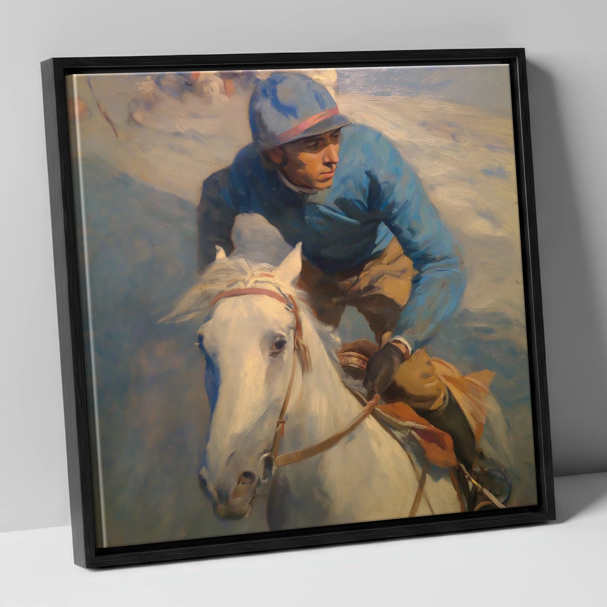 The Forward Glance racing horse canvas wall art in black frame