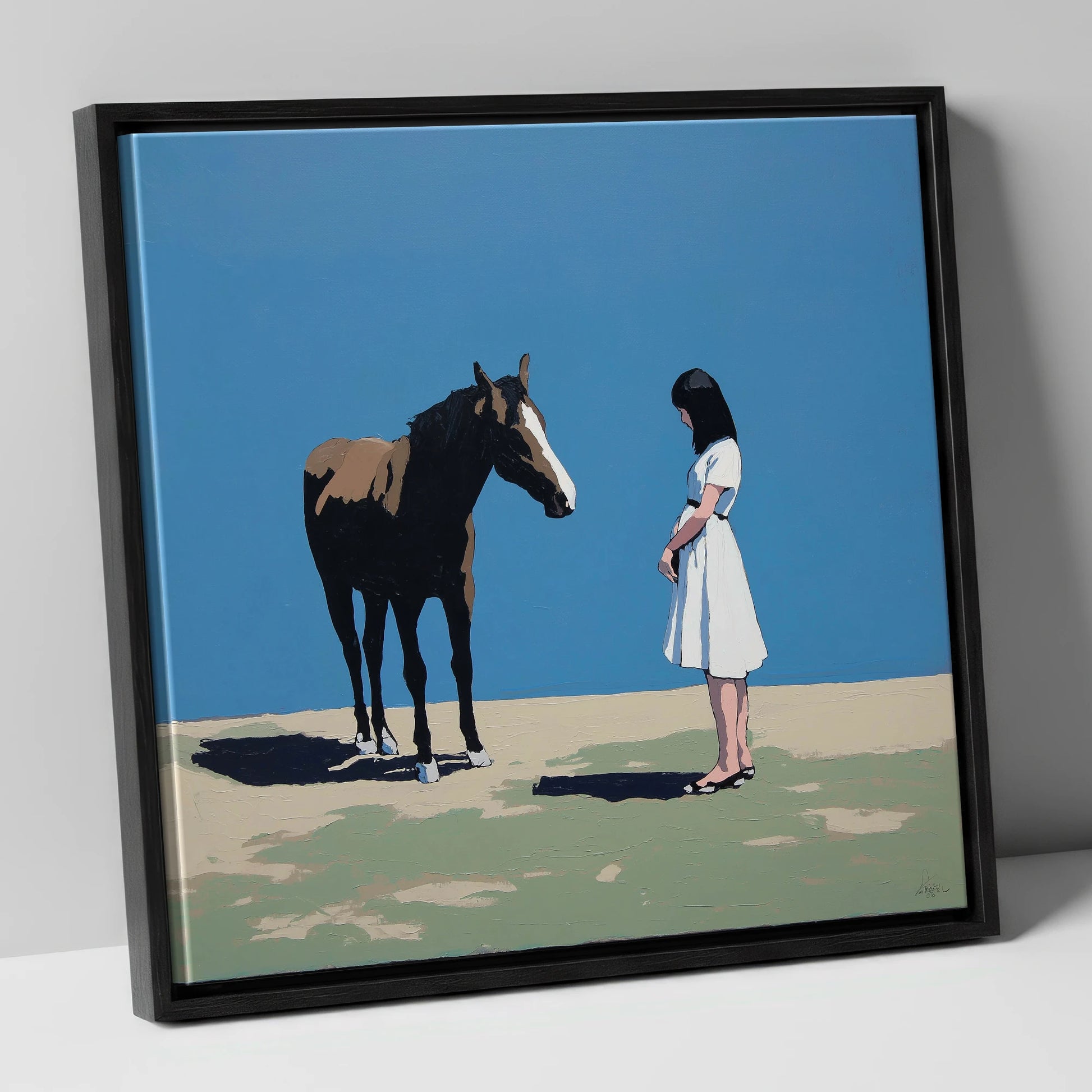 The Stillness Between Us horse & rider canvas wall art in black frame
