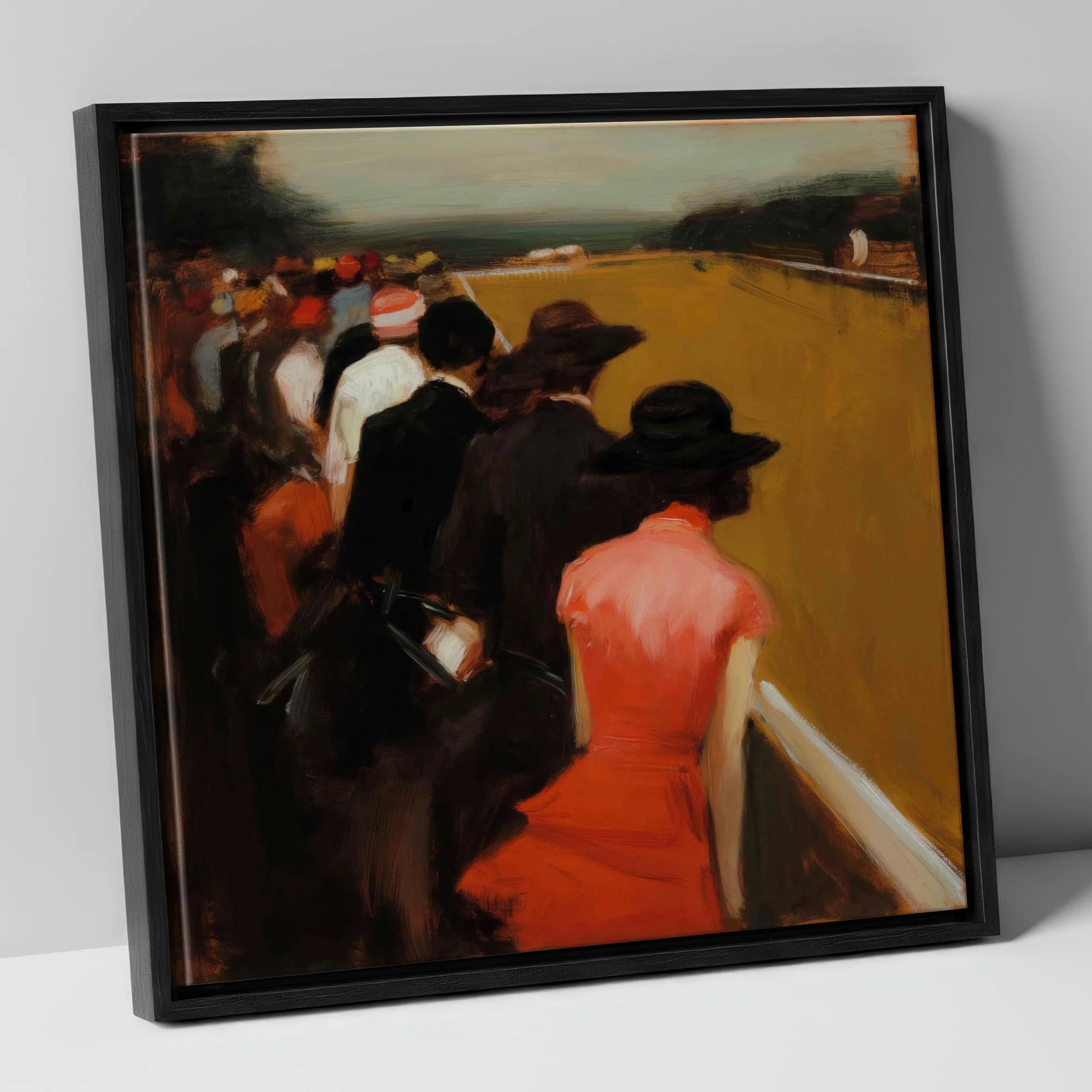 Anticipation at the Rails racing horse canvas wall art in black frame
