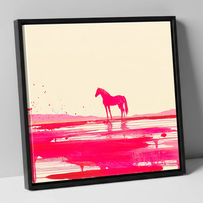 Magenta Horizon Reflection horse landscape canvas wall art in black frame