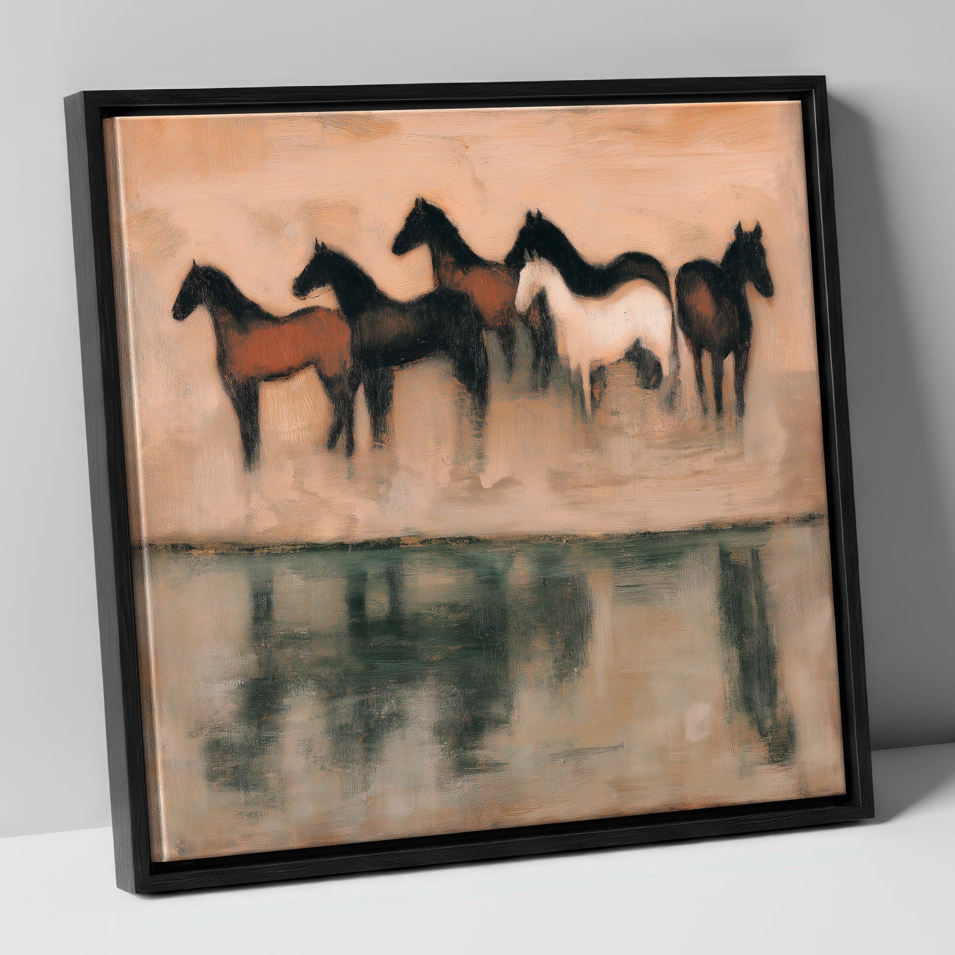 The Quiet Shallows wild horses canvas wall art in black frame