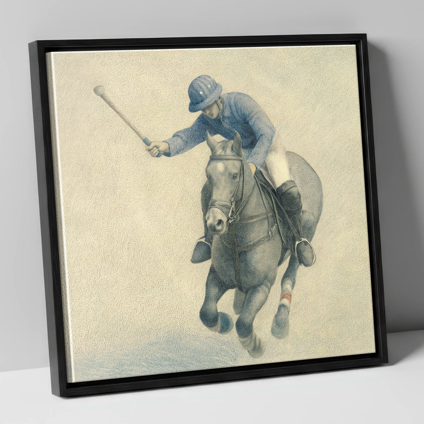 Precision in the Chukka polo horse canvas wall art in black frame