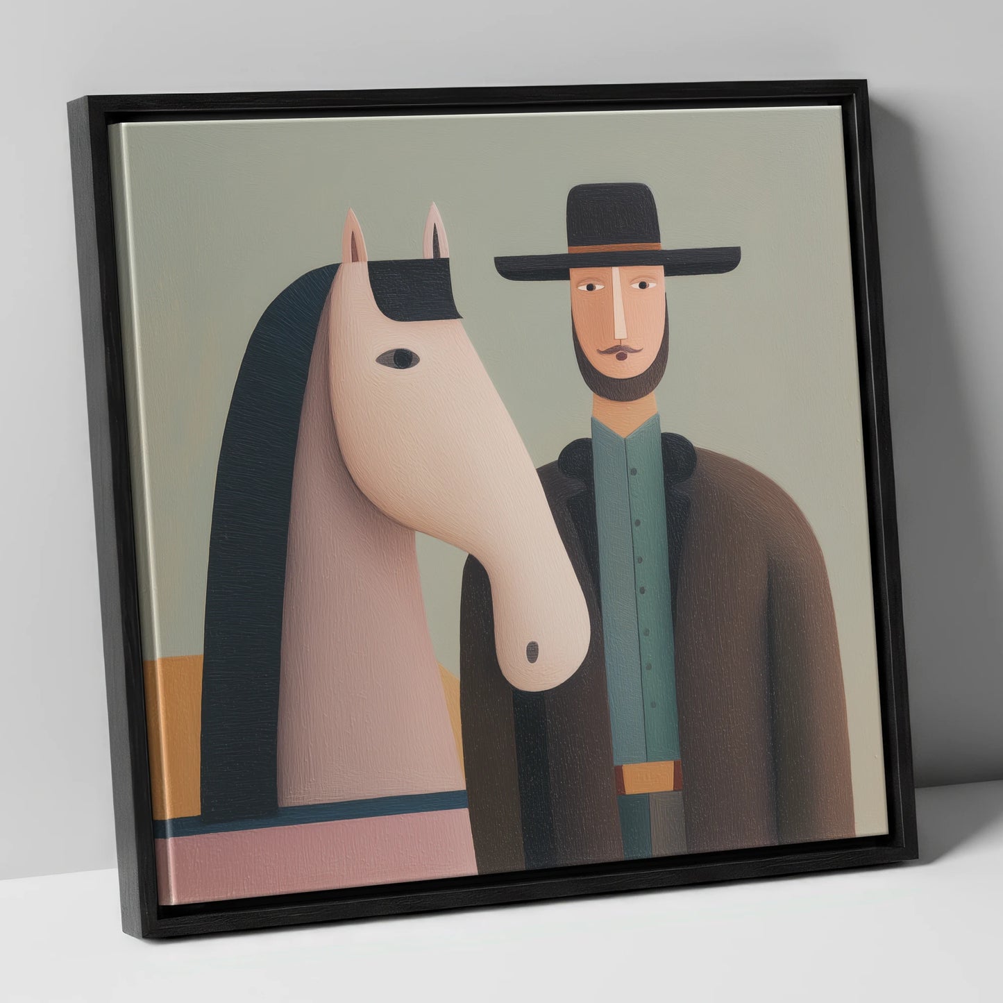 The Quiet Companions western horse canvas wall art in black frame