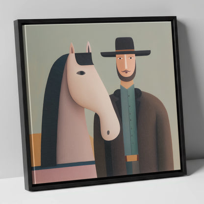 The Quiet Companions western horse canvas wall art in black frame