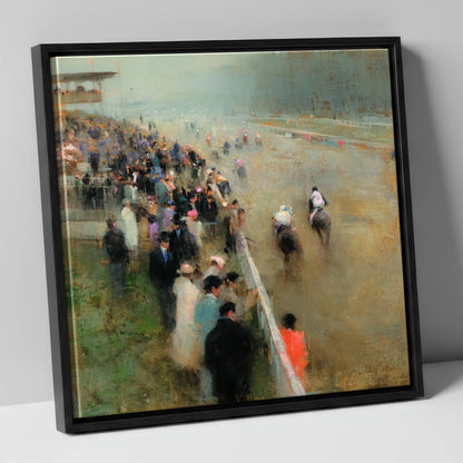 Trackside Anticipation racing horse canvas wall art in black frame