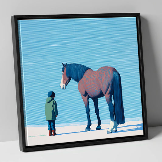 A Quiet Understanding horse & rider canvas wall art in black frame