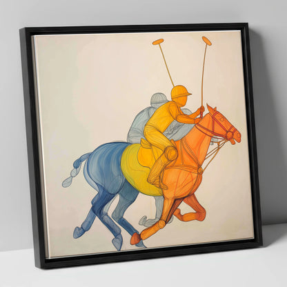 Rhythm of the Chukka polo horse canvas wall art in black frame