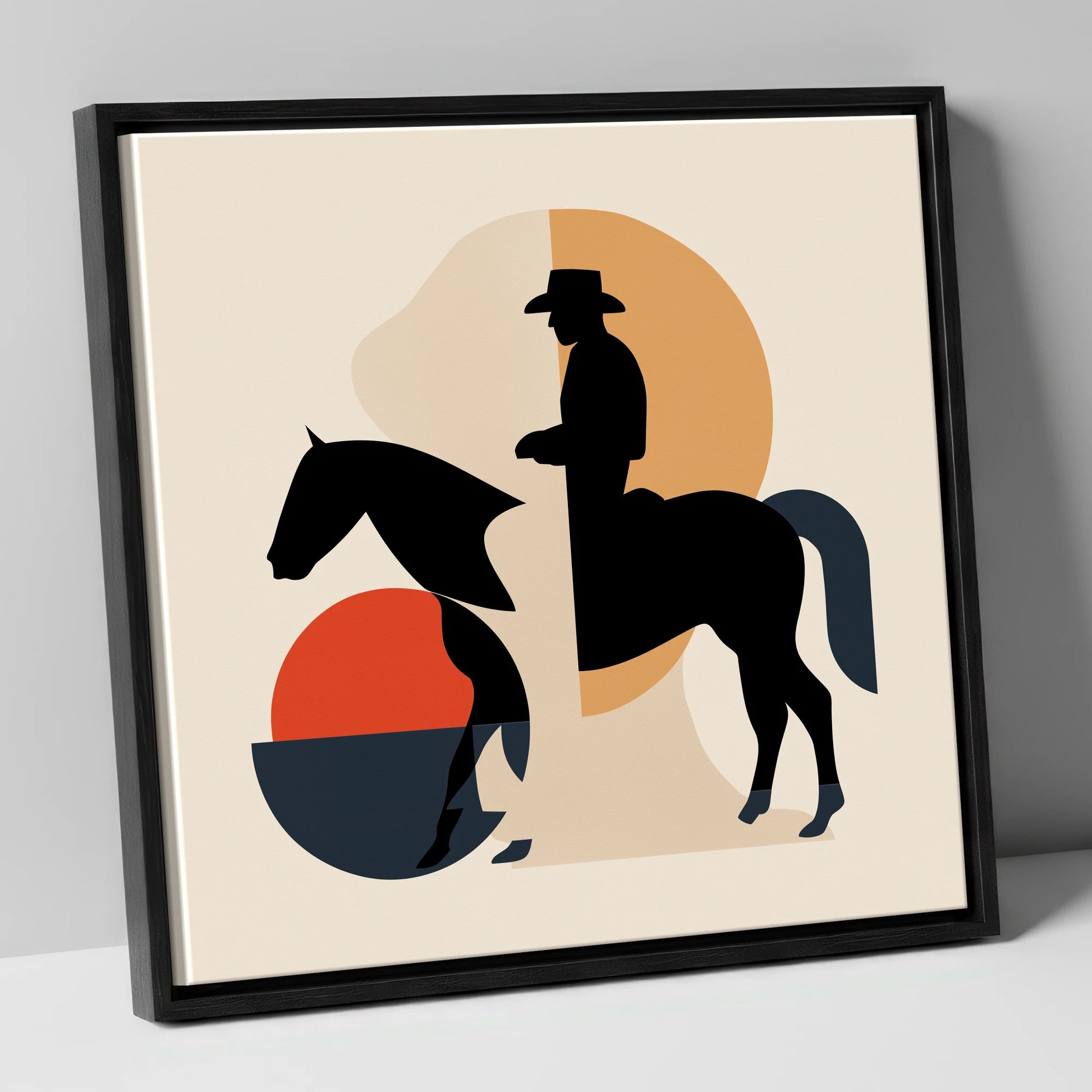 Mid-Century Western Rider western horse canvas wall art in black frame