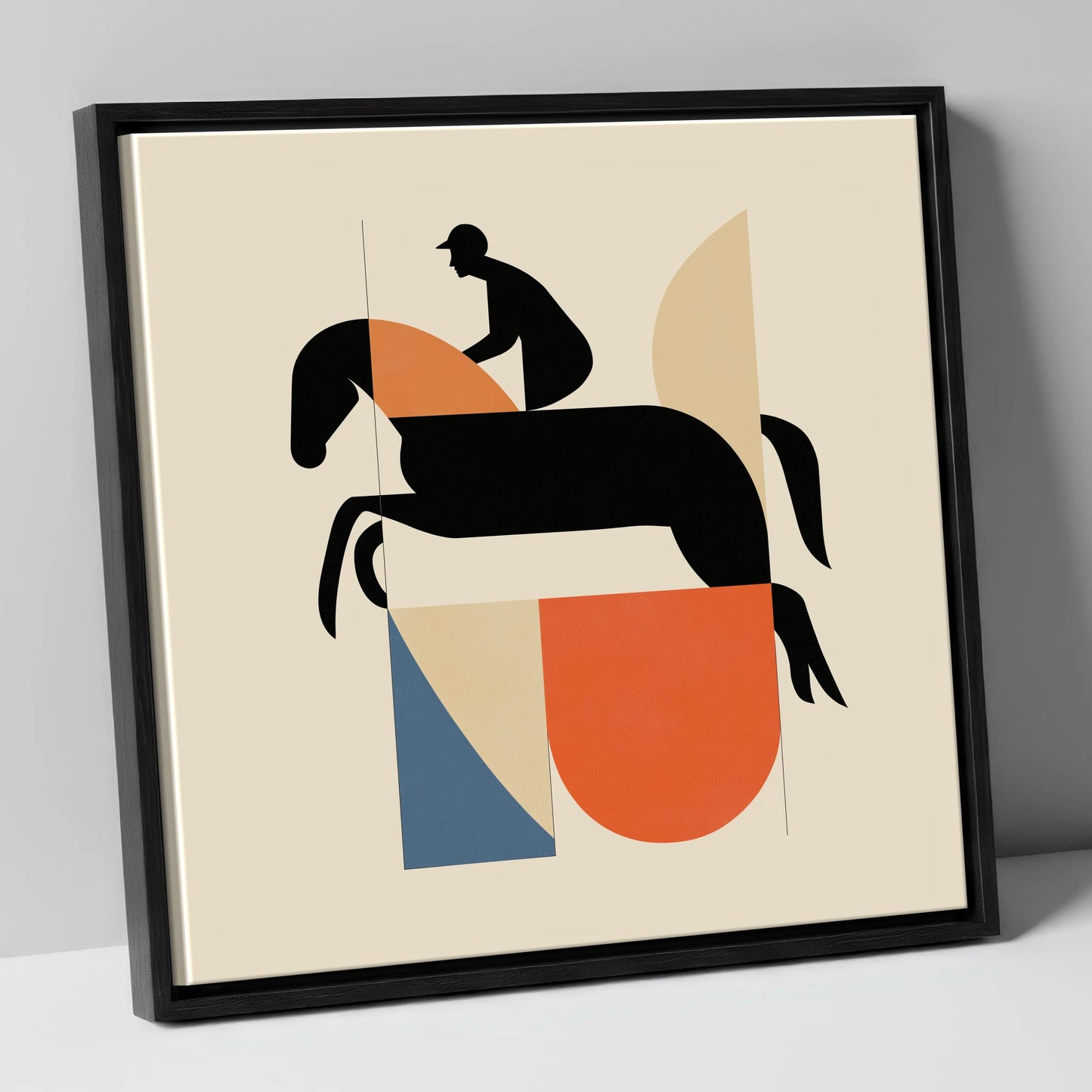 Structured Flight show jumping horse canvas wall art in black frame