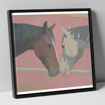 Quiet Companions horse portrait canvas wall art in black frame