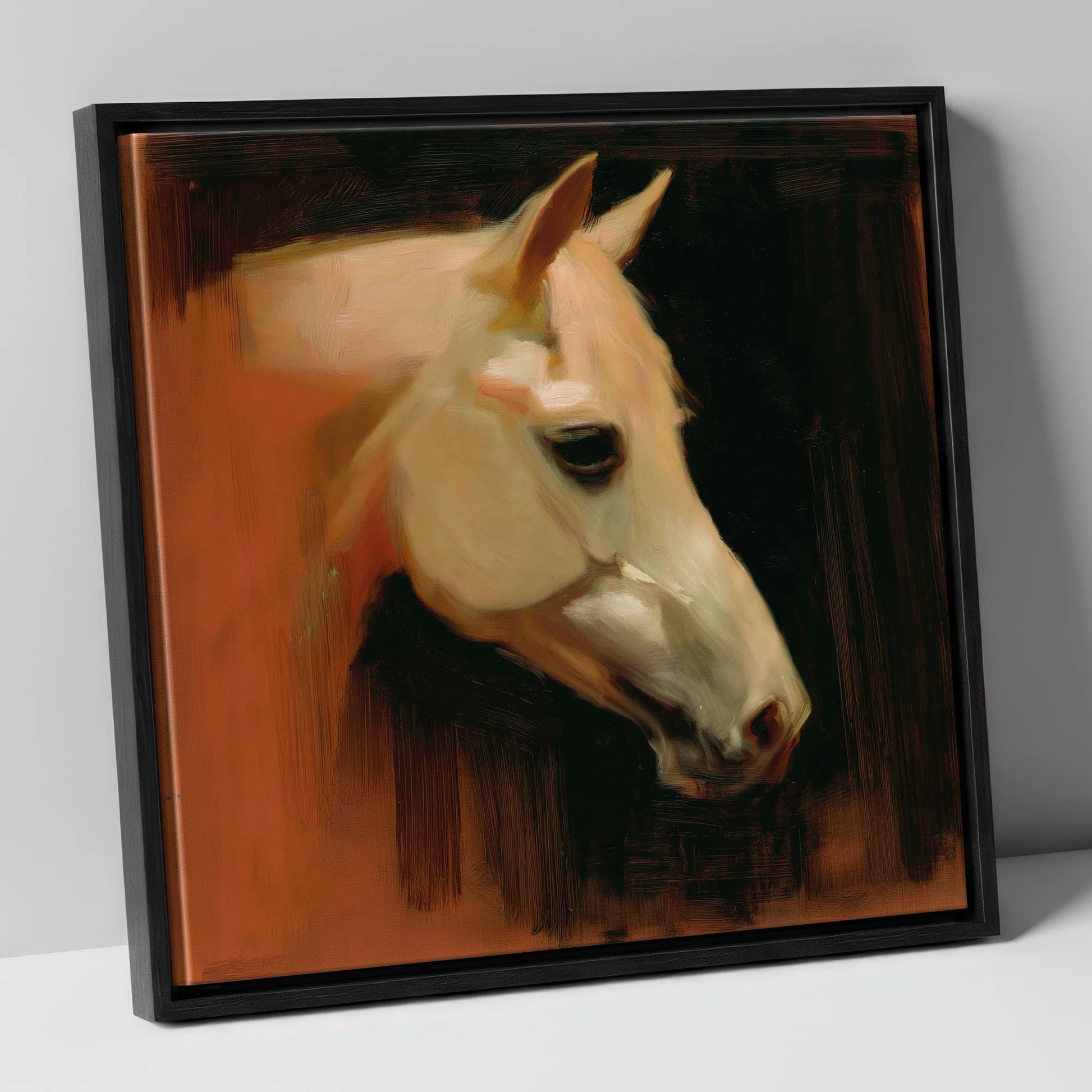 The Terracotta Portrait horse portrait canvas wall art in black frame