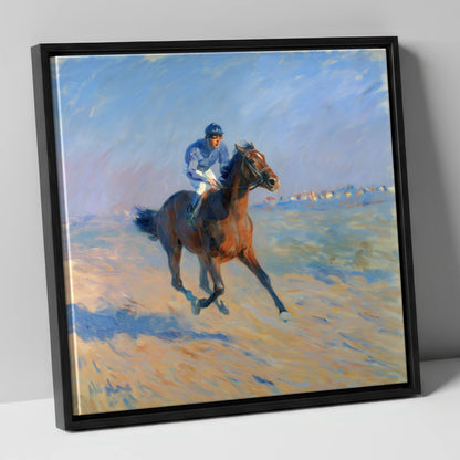 The Morning Gallop racing horse canvas wall art in black frame