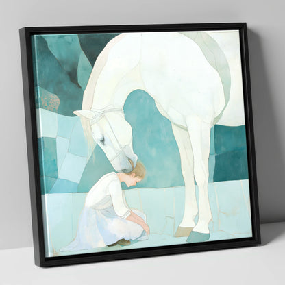 The Gentle Guardian horse & rider canvas wall art in black frame