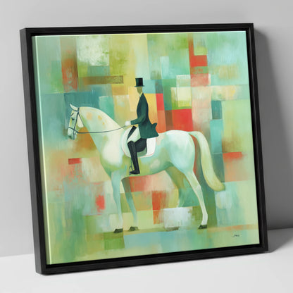 Structured Elegance dressage horse canvas wall art in black frame