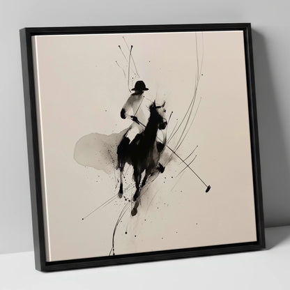 Poised for the Strike polo horse canvas wall art in black frame