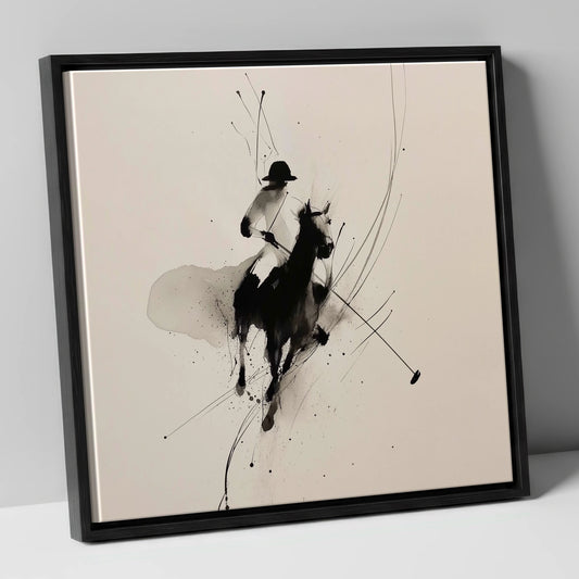 Poised for the Strike polo horse canvas wall art in black frame