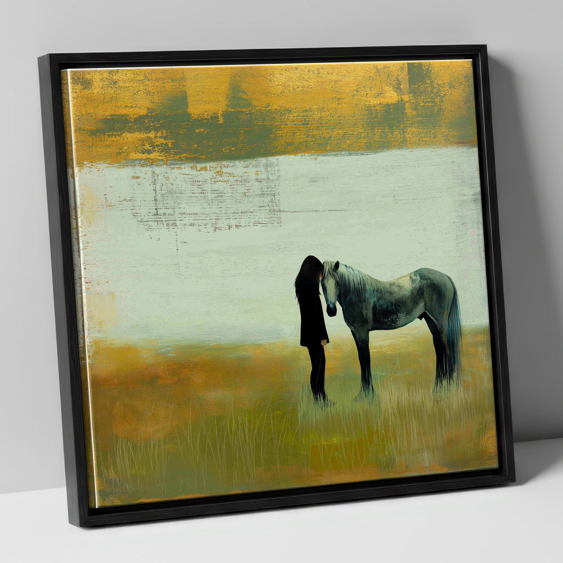 The Quiet Bond horse & rider canvas wall art in black frame