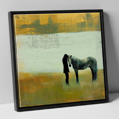 The Quiet Bond horse & rider canvas wall art in black frame