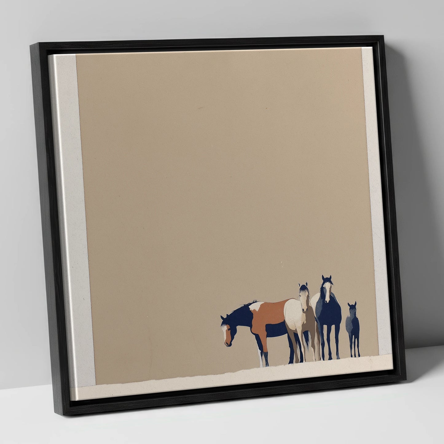 Quiet Desert Herd wild horses canvas wall art in black frame
