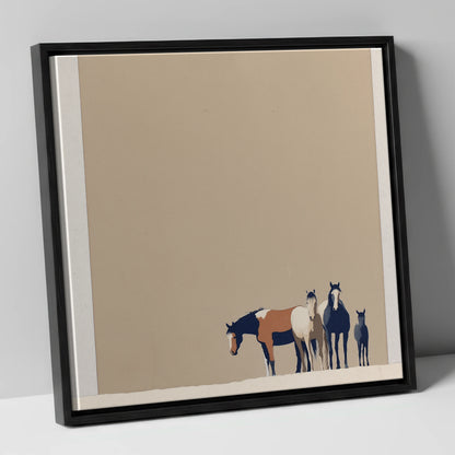 Quiet Desert Herd wild horses canvas wall art in black frame