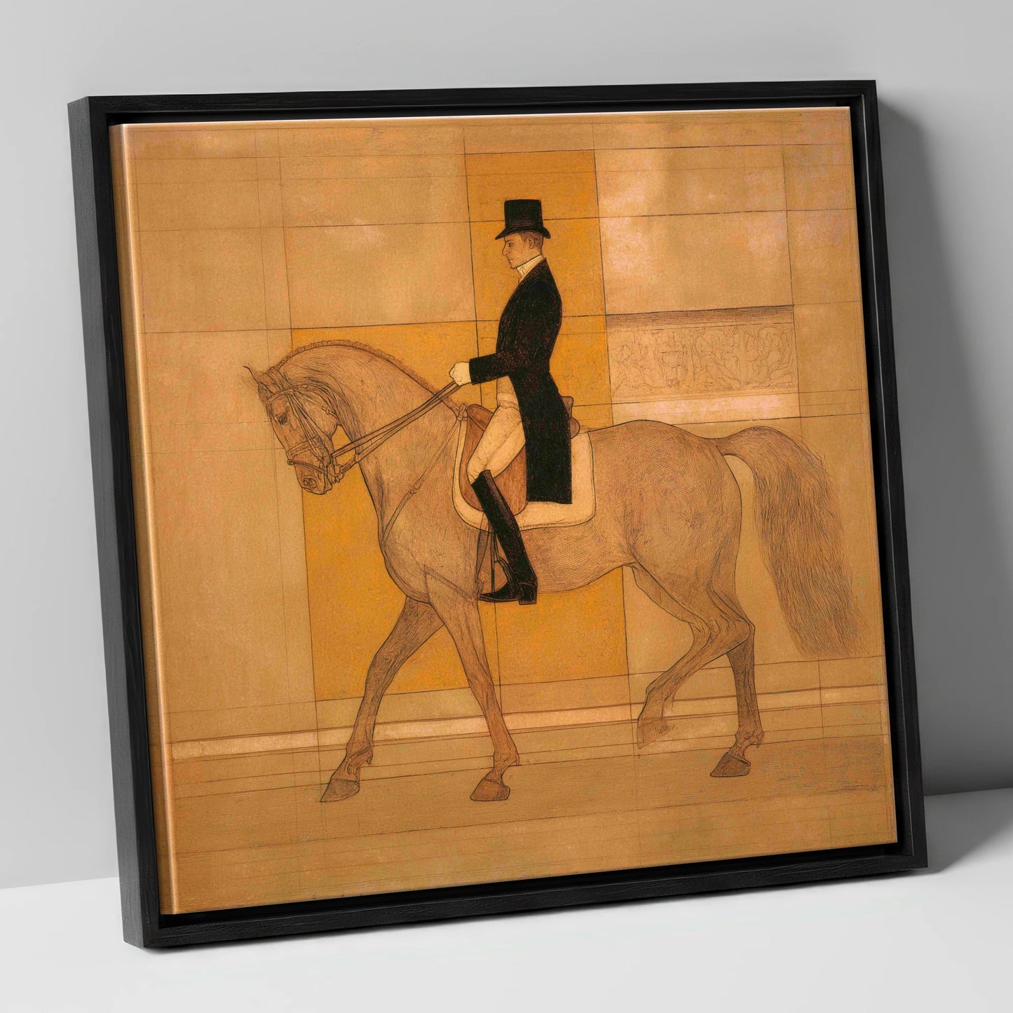 Collected Elegance dressage horse canvas wall art in black frame