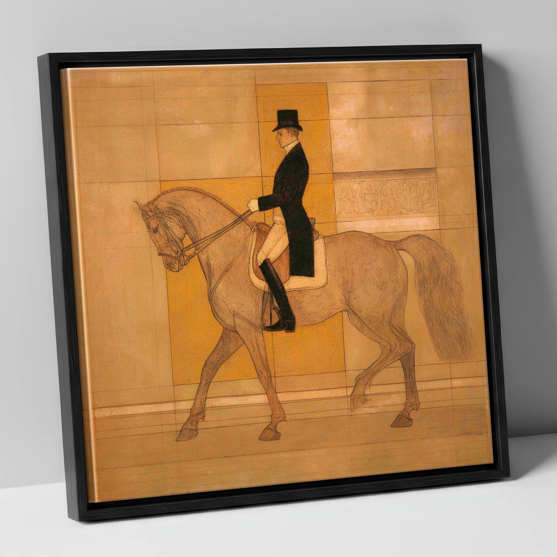 Collected Elegance dressage horse canvas wall art in black frame