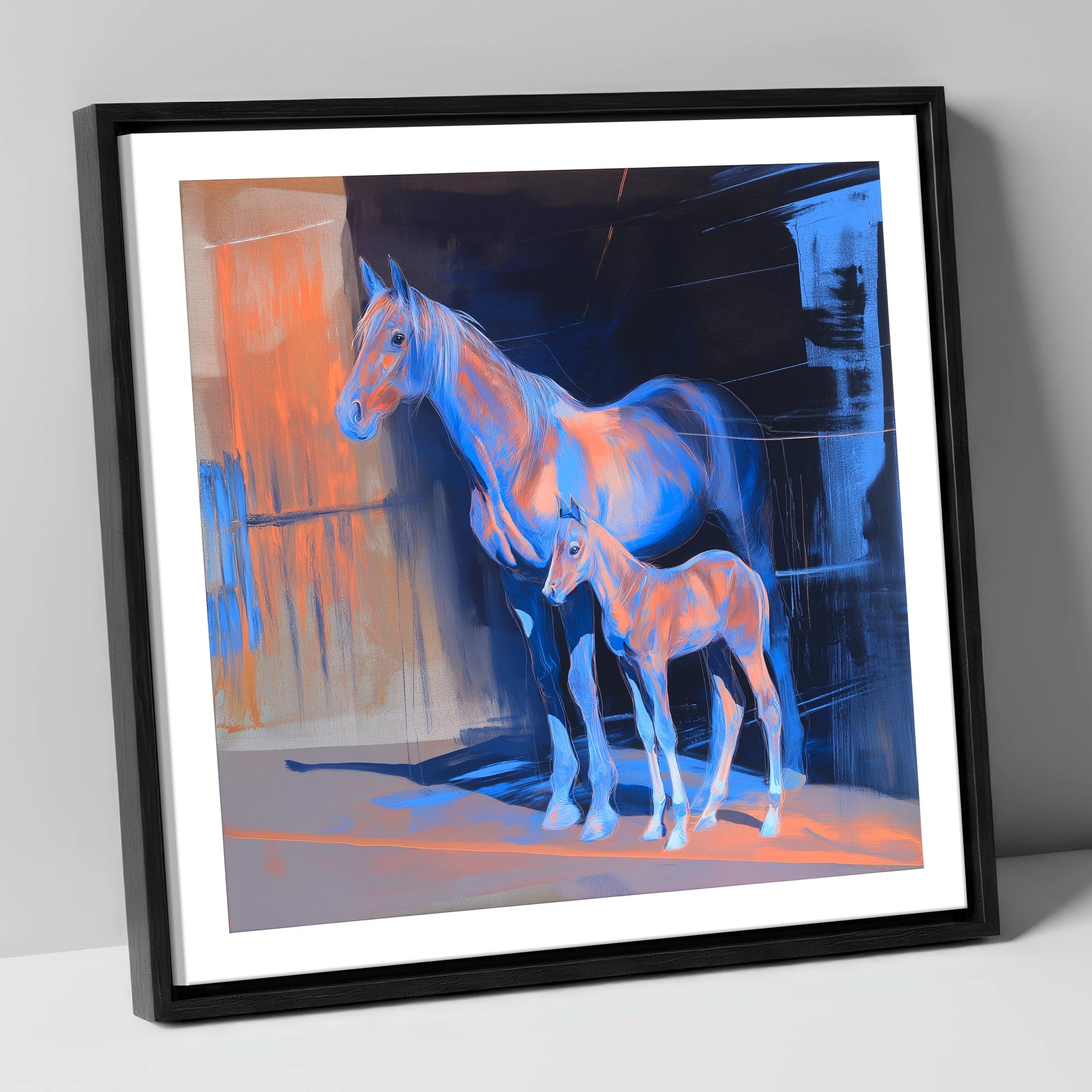 Luminous Mare And Foal mare & foal canvas wall art in black frame