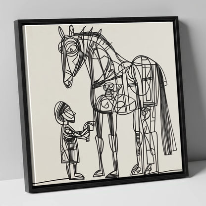 Linear Harmony horse & rider canvas wall art in black frame