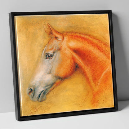 Radiant Chestnut Profile racing horse canvas wall art in black frame
