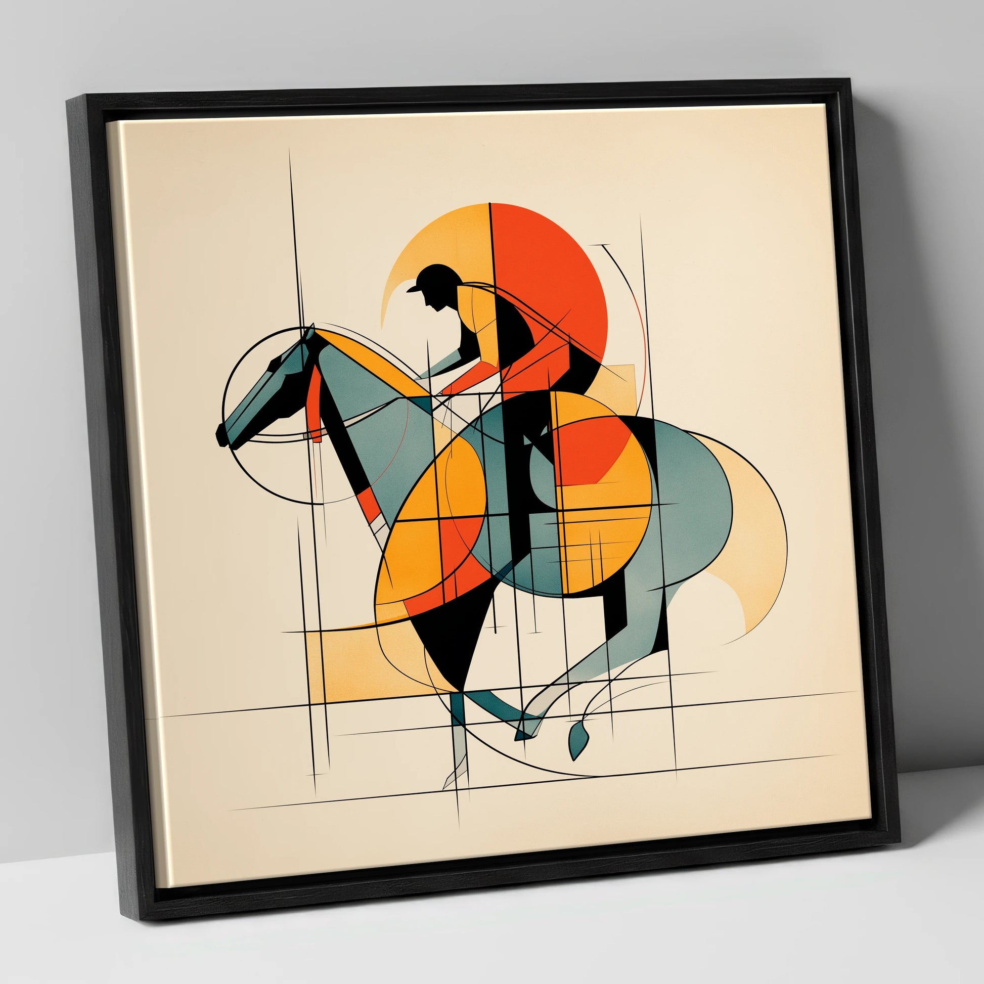 Rhythm of the Turf racing horse canvas wall art in black frame
