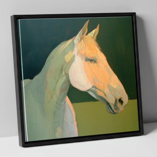 Serene Pastel Equine Profile horse portrait canvas wall art in black frame