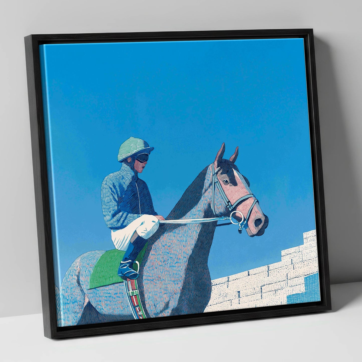 Quiet Anticipation racing horse canvas wall art in black frame