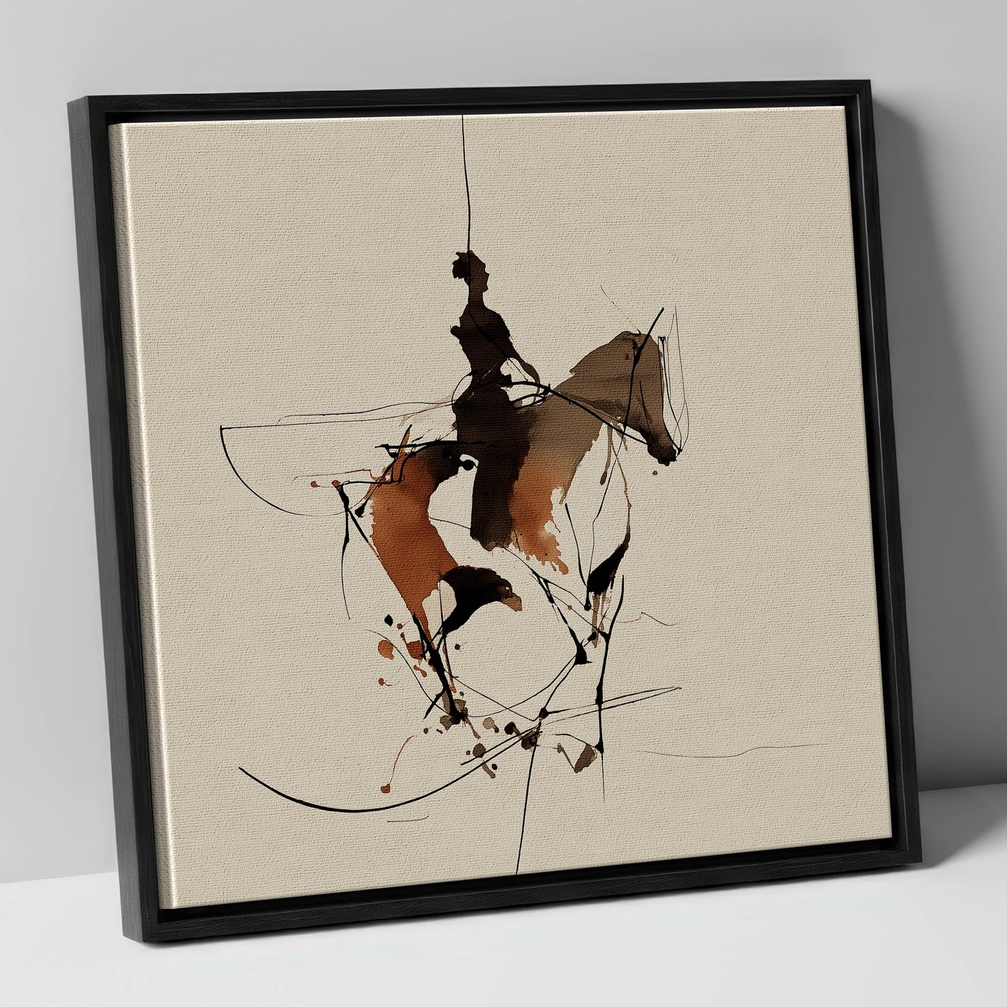Dynamic Equestrian Harmony horse & rider canvas wall art in black frame