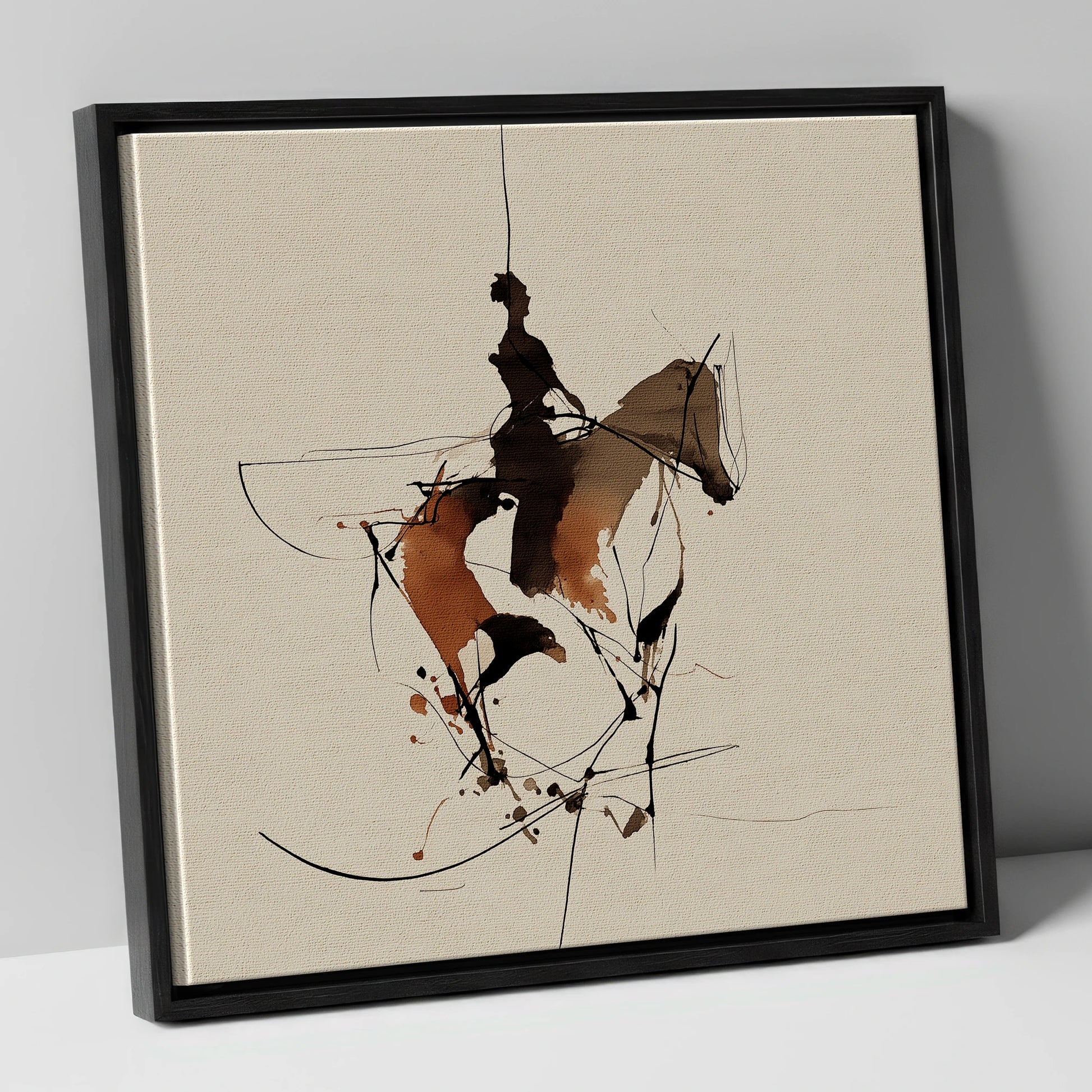Dynamic Equestrian Harmony horse & rider canvas wall art in black frame