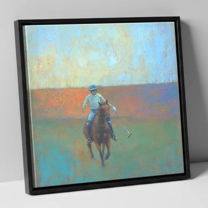 The Midfield Approach polo horse canvas wall art in black frame