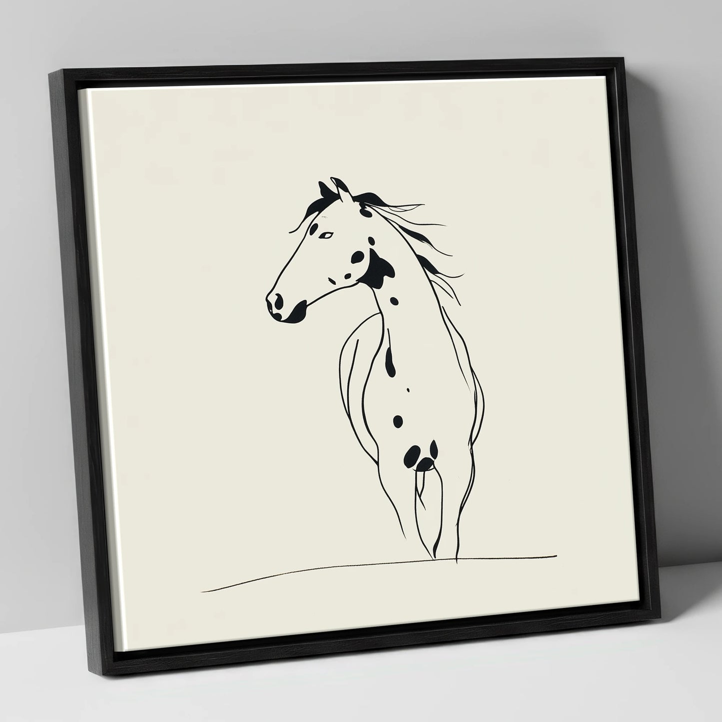 Minimalist Appaloosa Profile horse breed canvas wall art in black frame