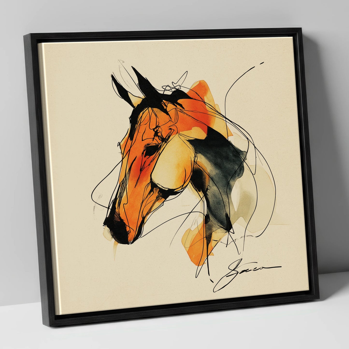 Amber Spirit Equine Portrait horse portrait canvas wall art in black frame