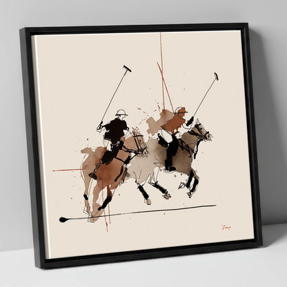 Midfield Charge polo horse canvas wall art in black frame