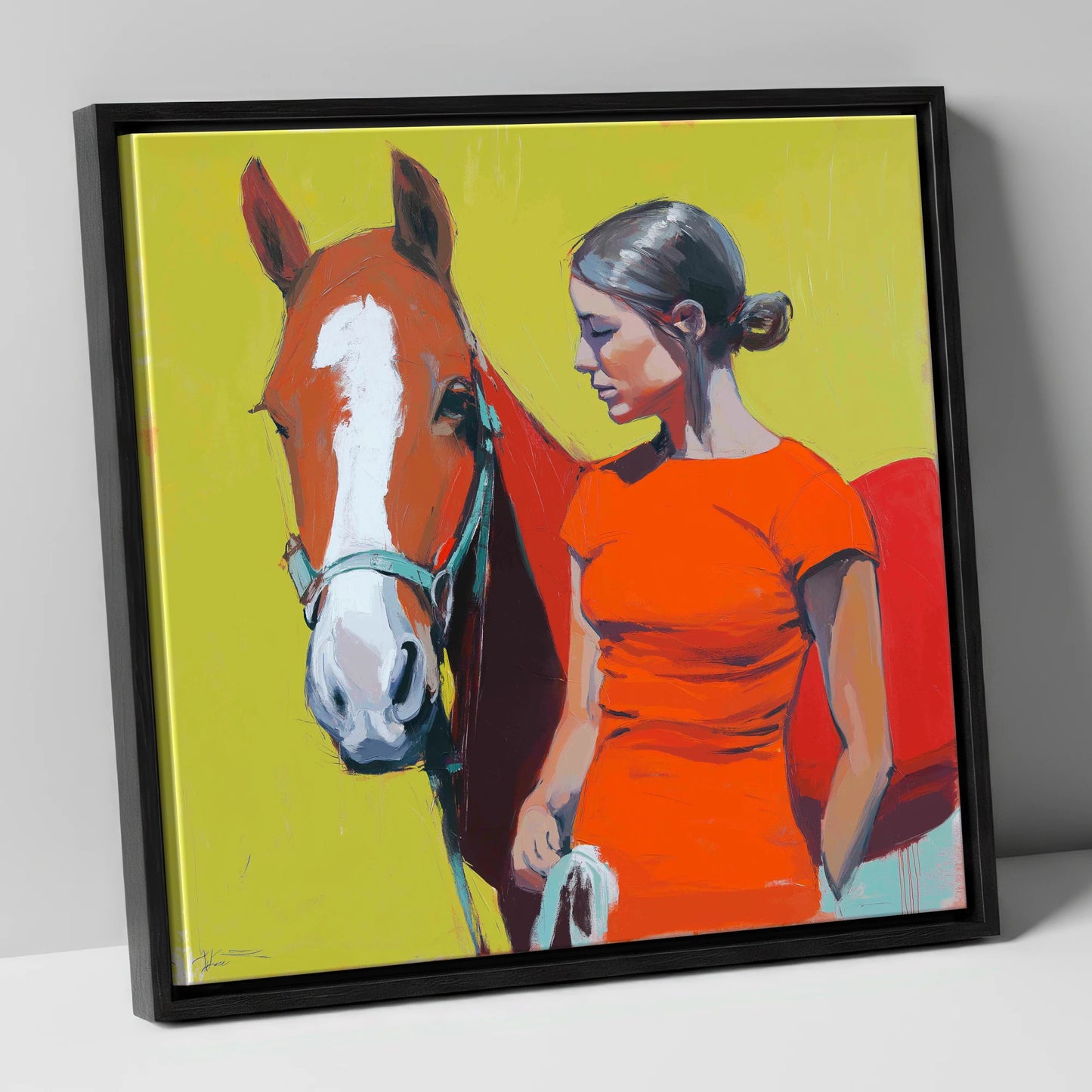 Radiant Bond horse & rider canvas wall art in black frame