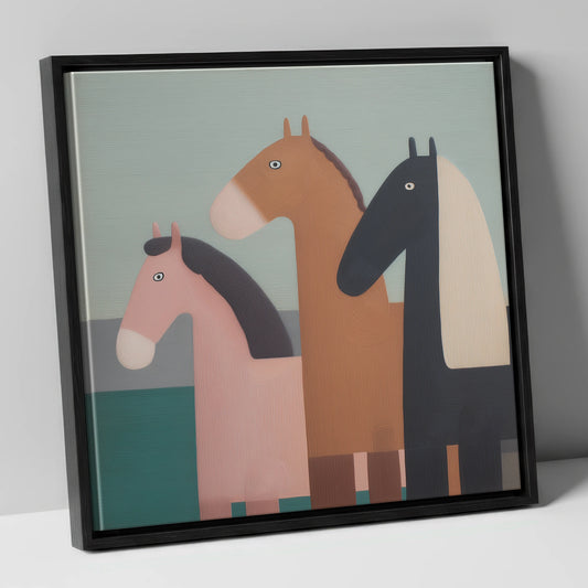 Muted Companions horse landscape canvas wall art in black frame