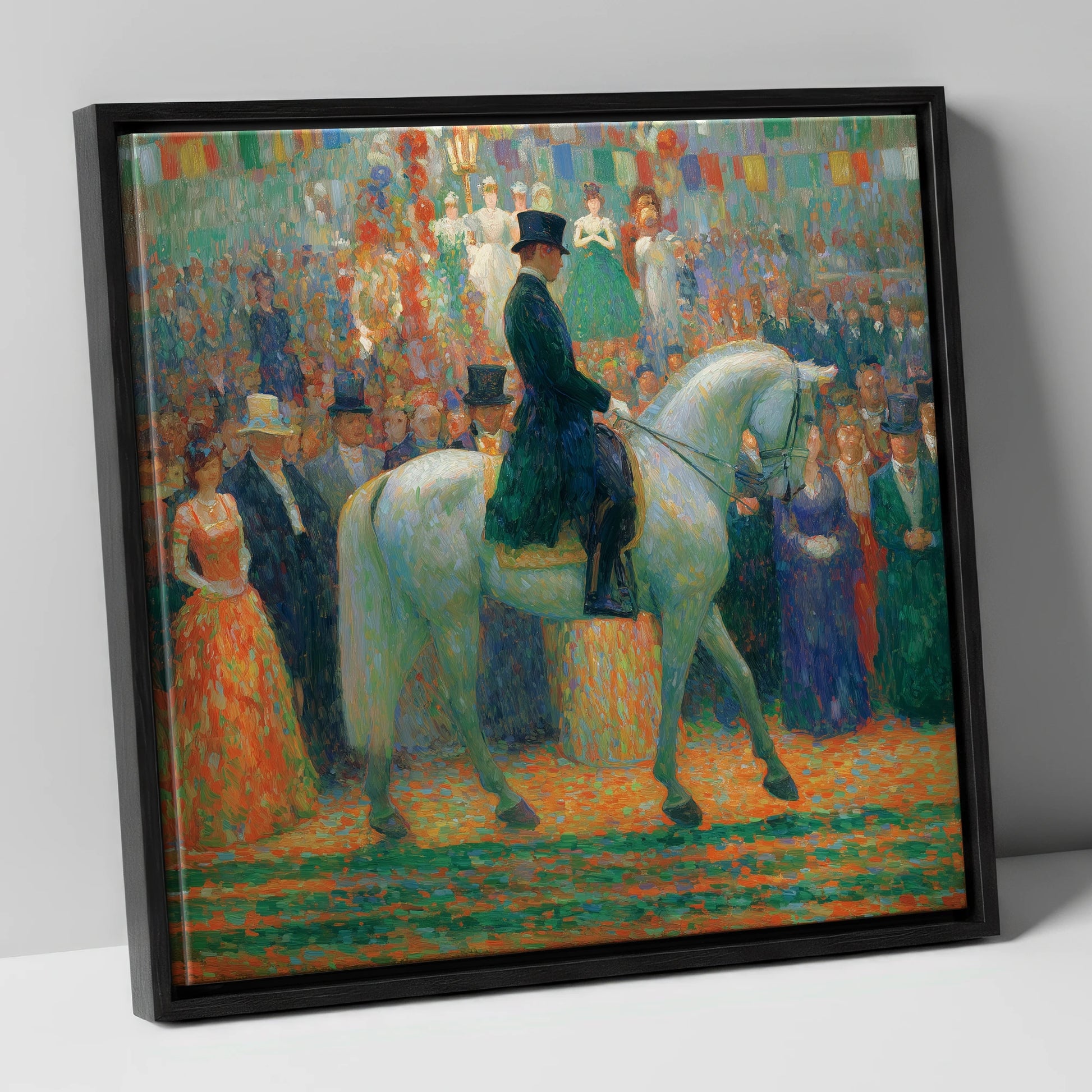 The Gala Performance dressage horse canvas wall art in black frame