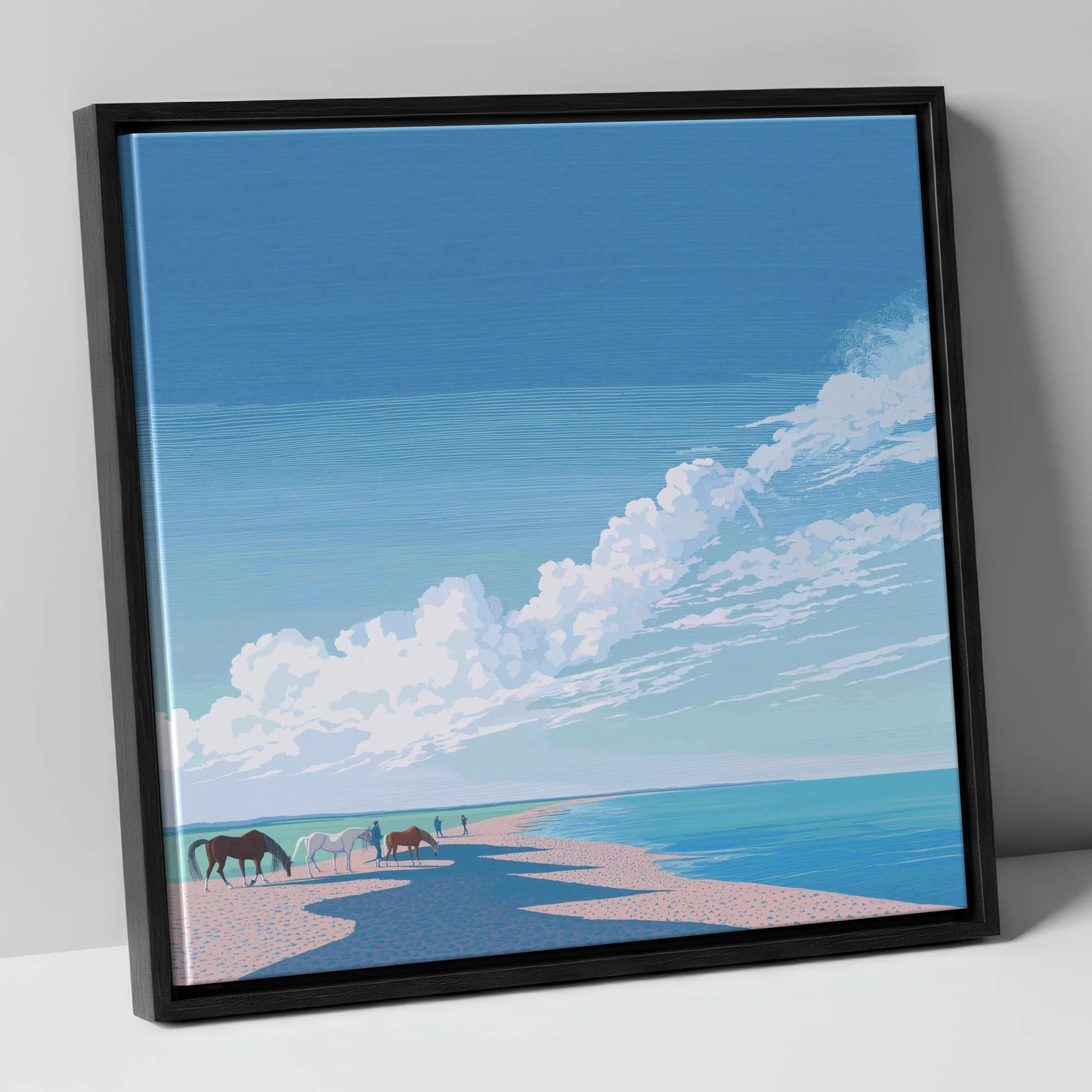 Endless Shoreline Hack horse landscape canvas wall art in black frame