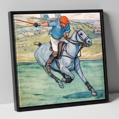 The Nearside Shot polo horse canvas wall art in black frame